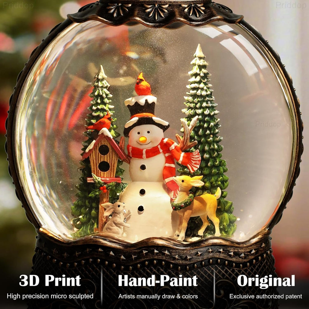 Priddop Snowman Snow Globe | Musical Christmas Decoration with Glitter Snowfall - 10.6 Inch