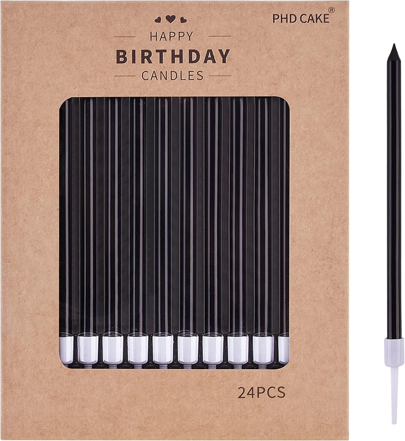 PHD CAKE Black Long Thin Birthday Candles - Perfect for Parties & Weddings | Elegant Cake Decor