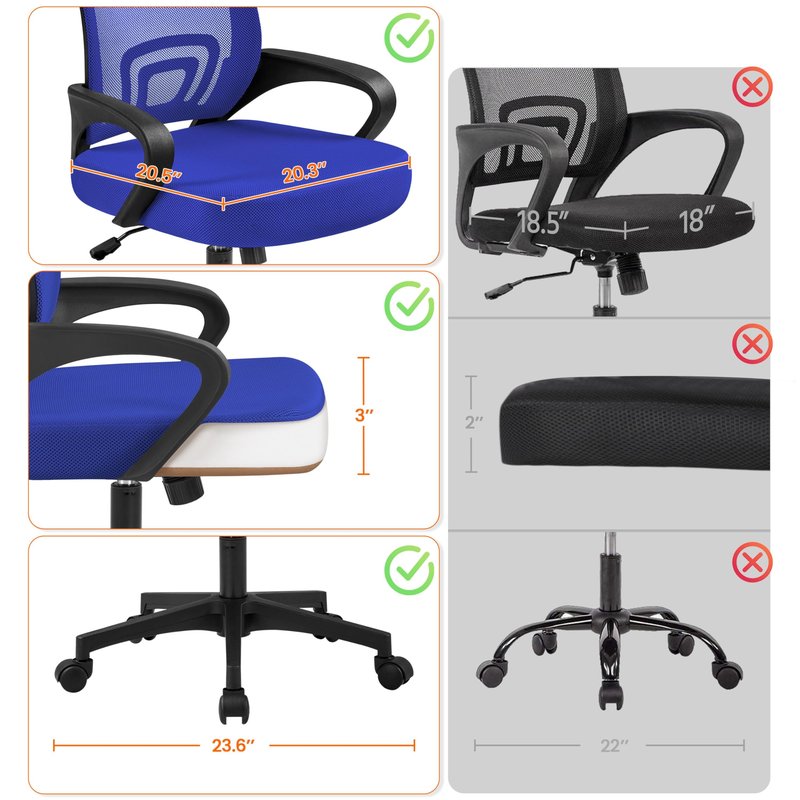 Yaheetech Mid-Back Mesh Office Chair Adjustable Ergonomic Computer Task Chair Swivel Rolling with Lumbar Support Armrest for Home Office Work Study, Blue