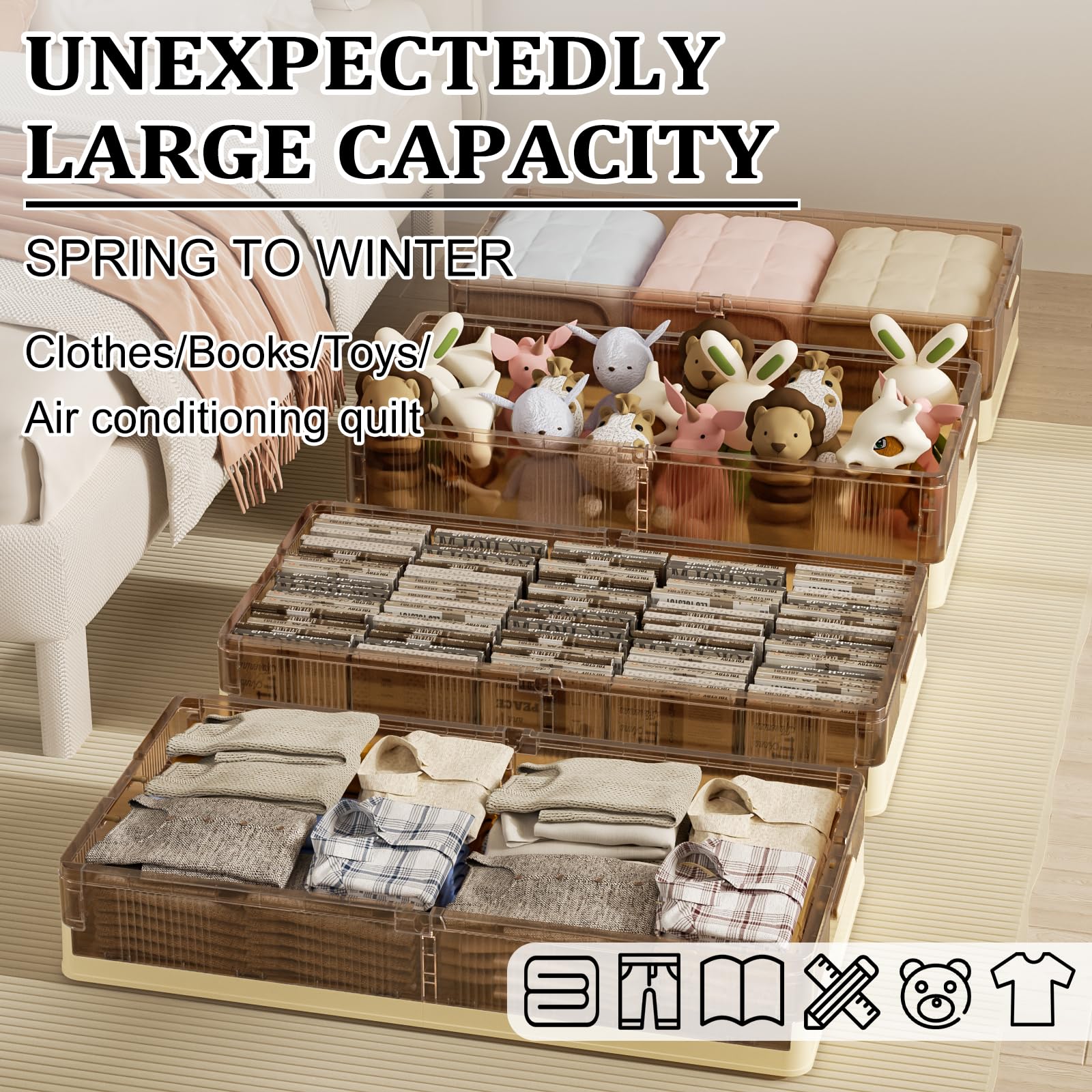 SYOSOF Under Bed Storage, Stackable Under Bed Storage Containers with Wheels, 13.5Gal Storage Bins with Wheels, Multi-purpose Under Bed Storage Bins Drawer for Clothes, Shoes, Blankets