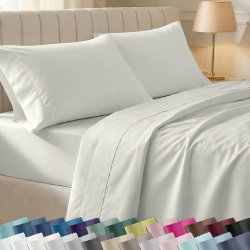 California Design Den Twin XL Cotton Sheet Set - 100% Soft Cotton, 400 Thread Count, Silky Sateen - Ivory
