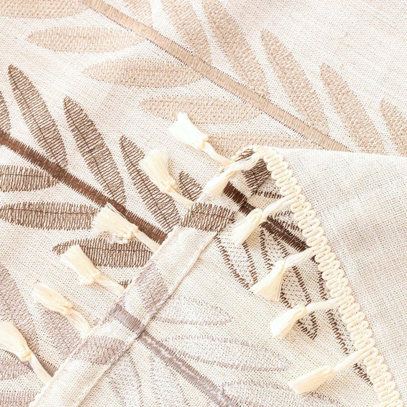 SIELUNO Waterproof Coffee Table Cloth, Coffee Table Covers for Living Room Rectangle Cotton Linen Tablecloth with Tassel Decoration-Beige Leaf- 20" x 60"