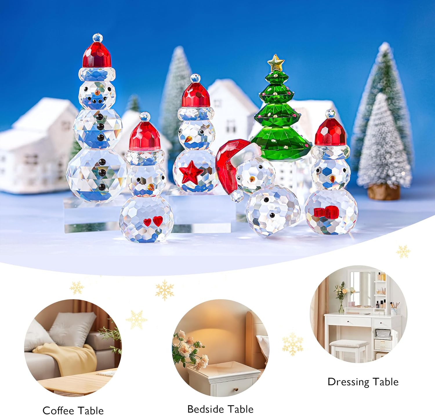 QFkris Crystal Snowman & Tree Figurines Set - Elegant Glass Christmas Decor | Small Size
