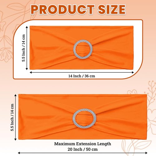 MDS Spandex Chair Sashes - Premium Stretch Covers with Buckle Slider for Weddings & Events | Pack of 50 - Orange