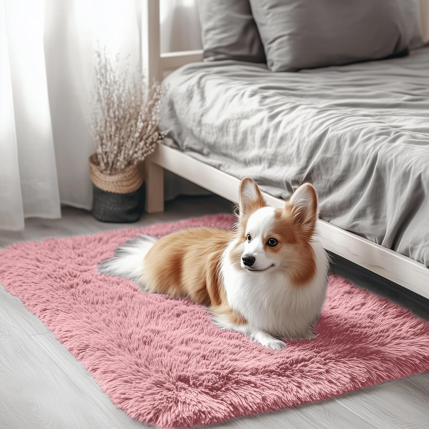 OLANLY Soft Fluffy Shaggy Bedside Rug - Machine Washable 2x3 ft | Pale Pink Indoor Carpet for Kids & Nursery