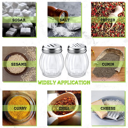 Hotop 24 Pieces Glass Spices Shaker with Perforated Top Cheese Shaker with Slotted Stainless Steel Top Retro Swirl Style Jar