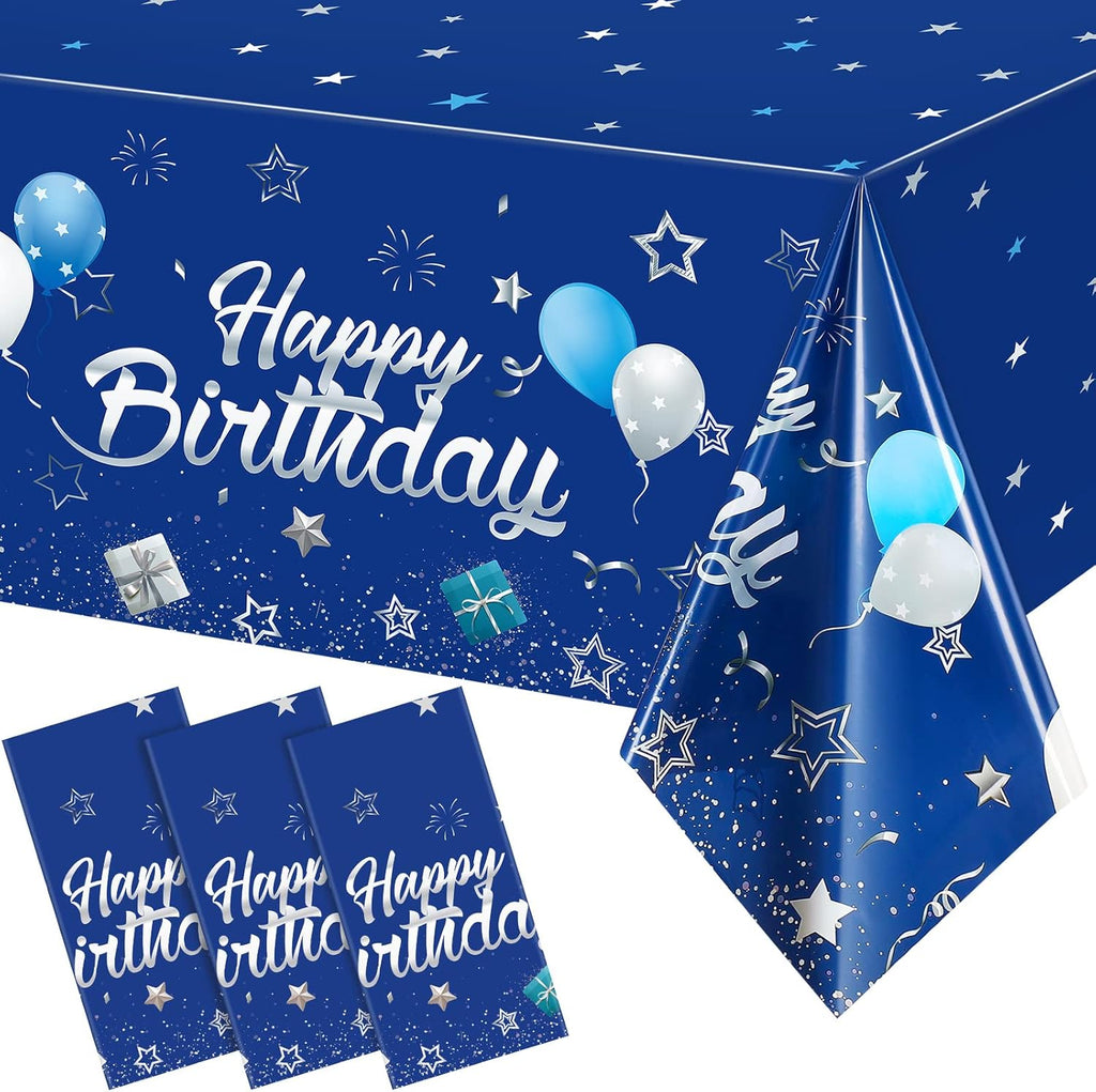 Tegeme Navy Blue Party Supplies - Happy Birthday Tablecloths with Starry Confetti | 3 Pack for Kids' Celebrations