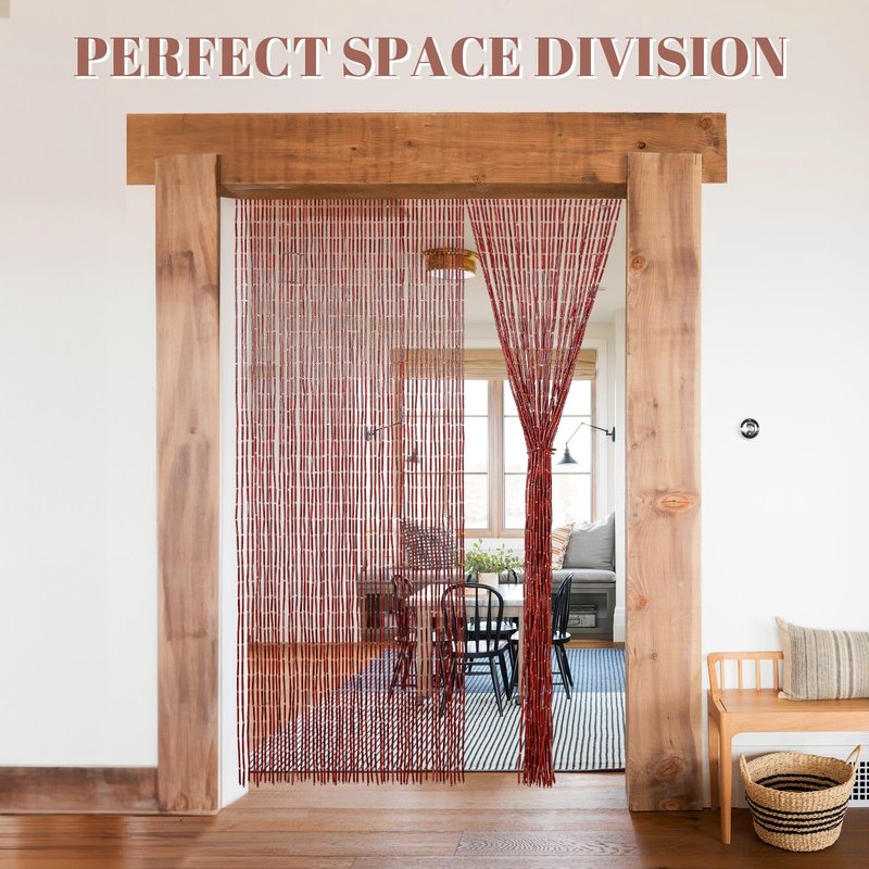 Boshen Handmade Bamboo Beaded Curtains for Doorways, 65 Strands 35.5x78.7inch Natural Wood Boho Hanging Door Beads Curtains Room Divider for Home Decor Hallway Window(Brown)