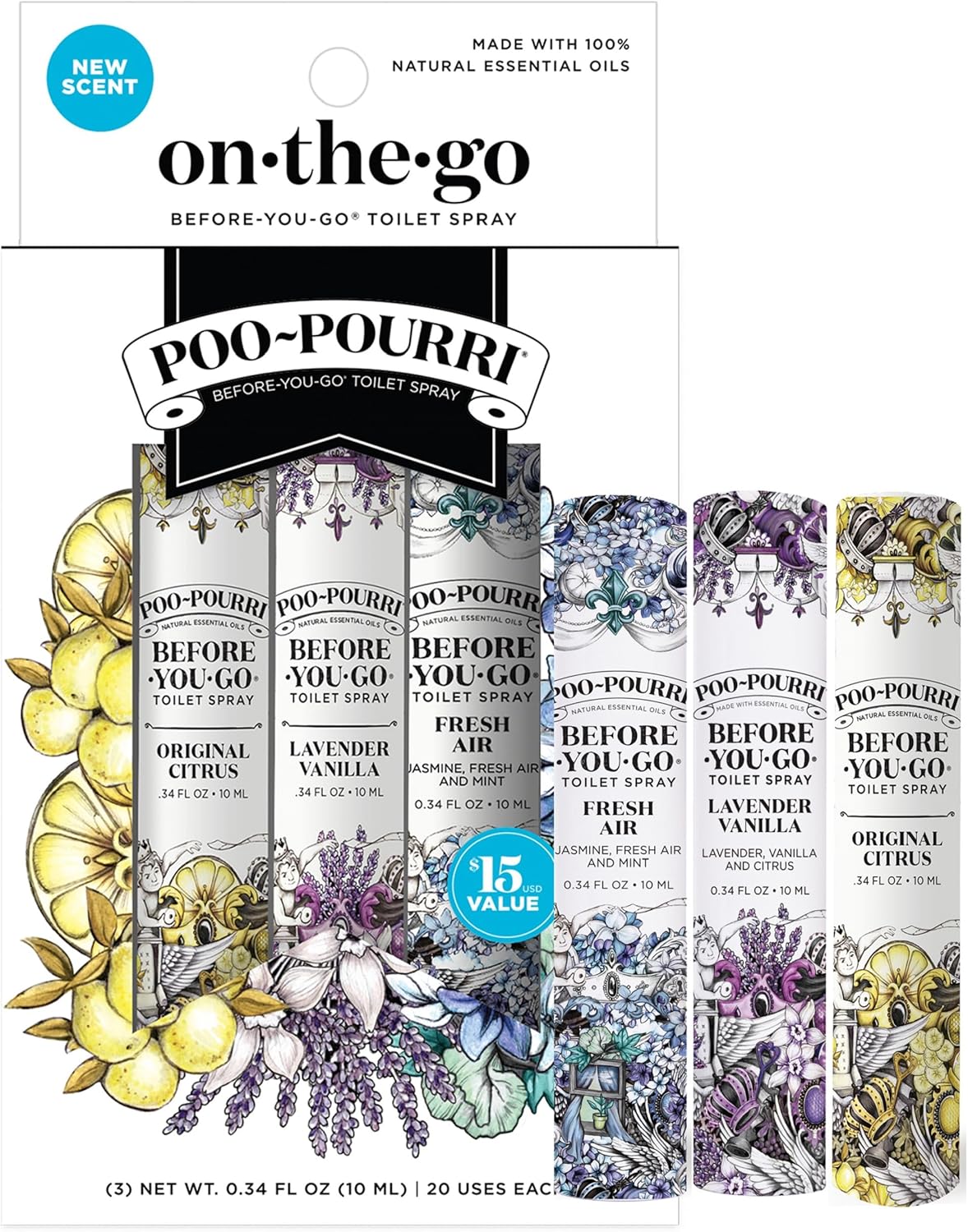 Poo-Pourri Toilet Spray - Travel Essentials Variety Pack | 3 Scents, TSA Approved, 0.34 Fl Oz Each
