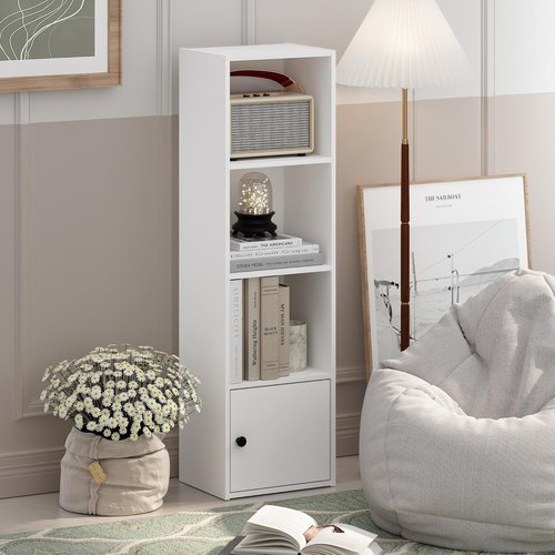 Furinno Luder Bookcase - Stylish 1-Door Storage Cabinet in White | Perfect for Home Organization
