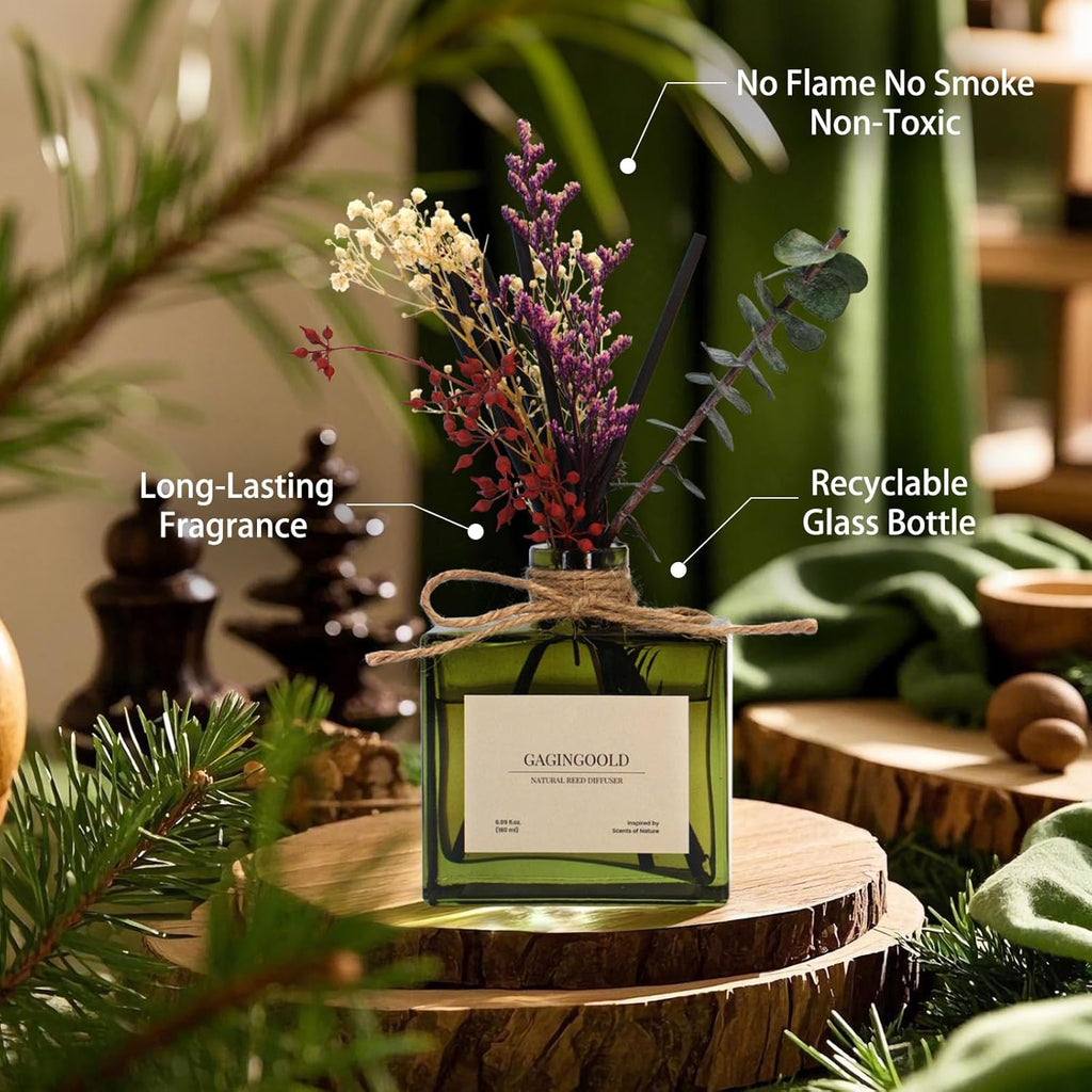 Reed | Earthy Sandalwood Scented Diffuser - 6.09 oz Long-Lasting Home Fragrance with Sticks & Dried Flowers