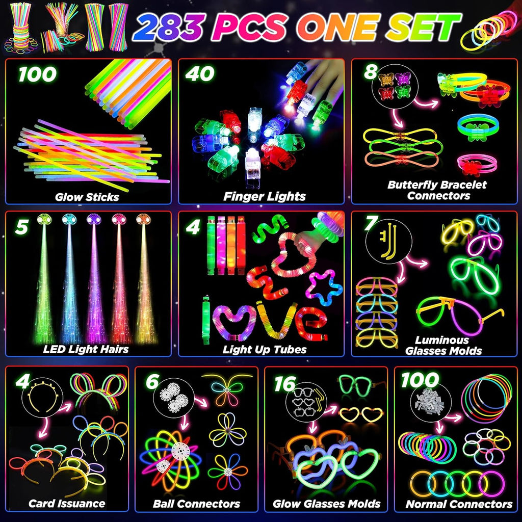 SHQDD Glow in the Dark Party Supplies - 100 Neon Glow Sticks & 56 LED Light Up Toys for Kids & Adults