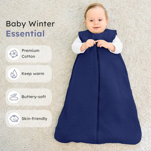 FIEMOL Baby Sleep Sack 6-12 Months 2.5 TOG, Winter Cotton Sleep Sacks Newborn and Infant, Warm Quilted Baby Wearable Blanket, Newborn Sleeping Bag with 2-Way Zipper Blue 1 Pack