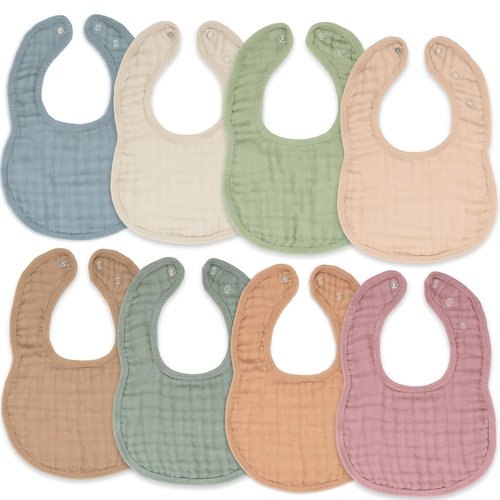Comfy Cubs Muslin Bibs - Soft, Highly Absorbent Feeding & Teething Bibs | Pack of 8 - Colorful Unisex Designs