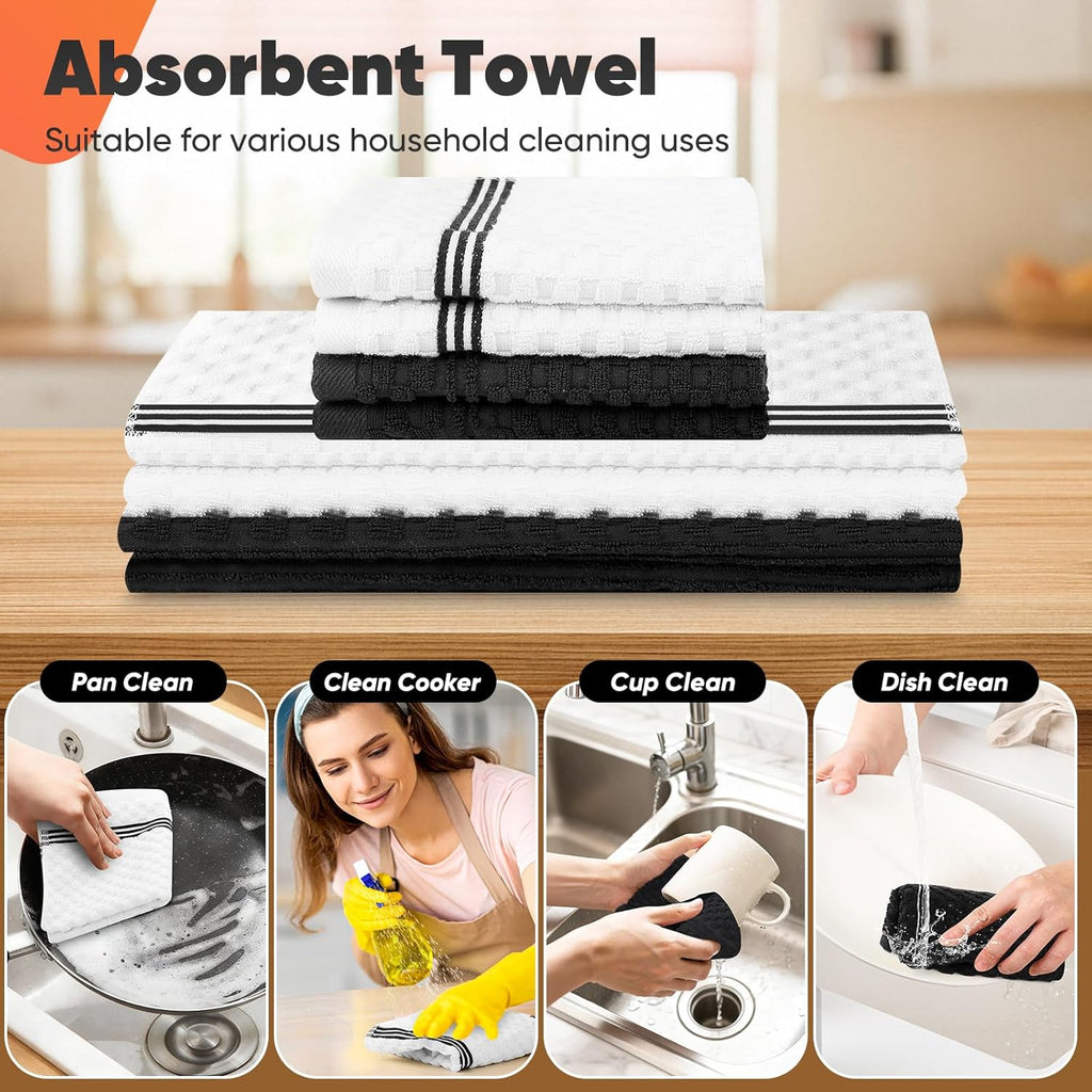 Skiennix Oven Mitts Set - Heat Resistant 500°F with Silicone Grip | Includes 2 Gloves, 2 Potholders, 4 Towels