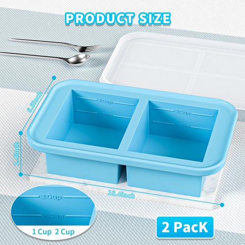 Silicone Freezer Trays with Lid, 2 Cup Soup Freezer Containers - 2 Pack, Silicone Soup Freezer Molds - Large Ice Cube Tray, Freeze and Store Soup, Broth, Sauce, Leftovers - Makes 8 Perfect 2 Cup