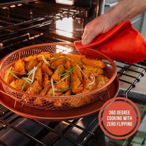 Chef Pomodoro Crisper Basket & Tray Set | Large 12.2" Oven & Air Fryer Cookware - Oil-Free Cooking