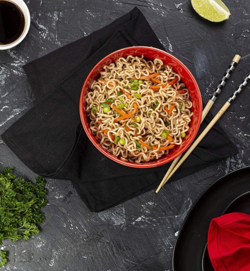KooK Ramen Bowl - Large Ceramic Noodle Bowls | Microwave & Dishwasher Safe, 34 oz, Set of 4 (Black/Red)