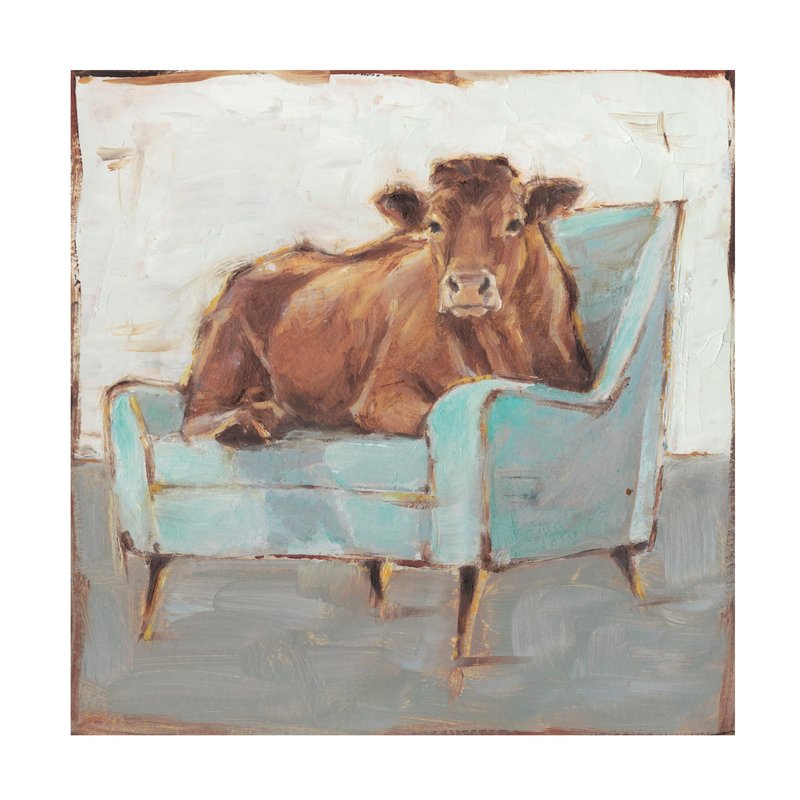 Wrapped Canvas Wall Art - Ethan Harper 'Moo-ving in IV' Wall Art for Living Room, Bedroom, or Office Décor - 35x35