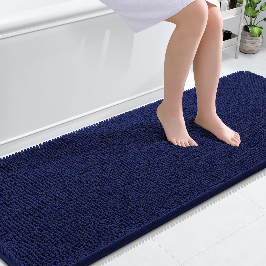 OLANLY Bathroom Runner Rugs - Soft Absorbent Chenille Bath Mats | Quick-Dry Rubber Backing, 70x24, Twilight Sapphire