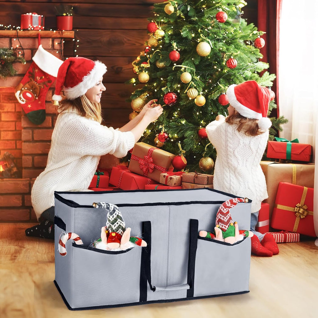 Skiennix Christmas Ornament Storage Box - Organize 128 3-Inch Ornaments | 8 Removable Trays, Grey