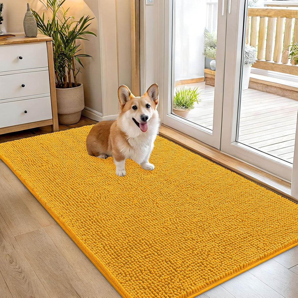 OLANLY Dog Door Mat - Absorbent Non-Slip Chenille for Muddy Paws | 54x32 Golden Yellow Indoor Carpet