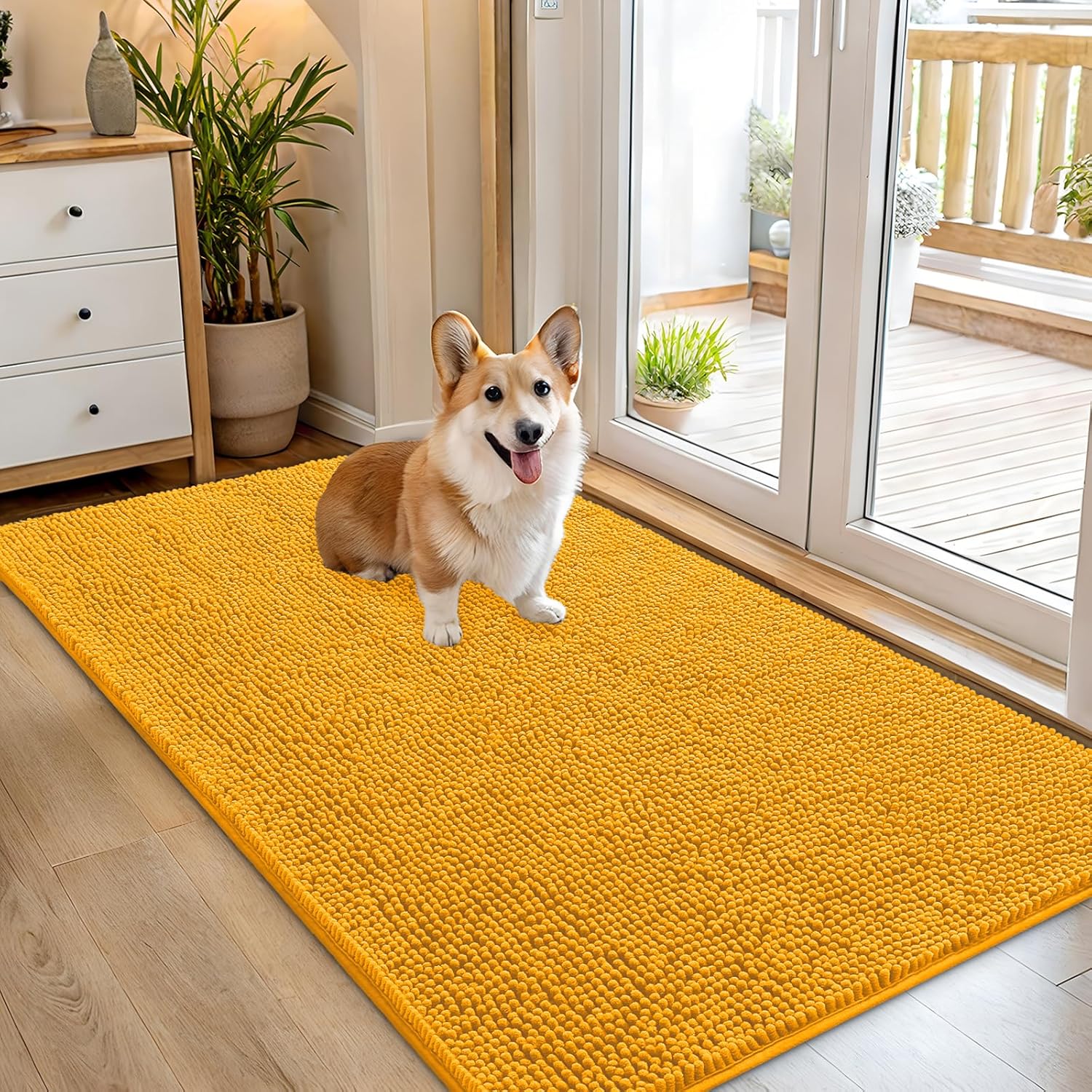 OLANLY Dog Door Mat - Absorbent Non-Slip Chenille for Muddy Paws | 54x32 Golden Yellow Indoor Carpet