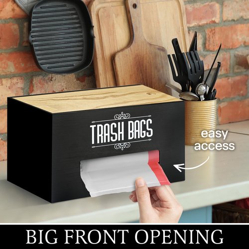 [MG Prime Product] Trash Bag Dispenser, Garbage Bag Holder, Trash Bag Organizer Wall Mount, Wooden Trash Bag Roll Holder for Plastic Bags Countertop, Trash Bag Stand, Outdoor Trash Bag Holder
