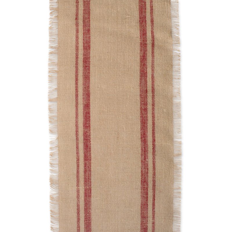 DII Jute Burlap Collection Kitchen Tabletop, Table Runner, 14x108, Double Border Barn Red
