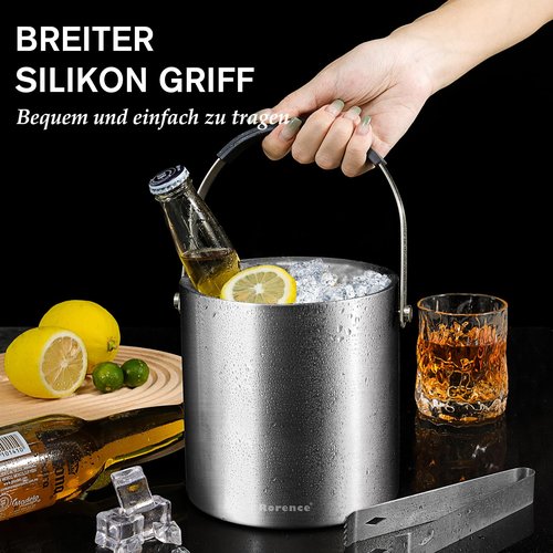 Rorence 2L Ice Buckets for Parties, Stainless Steel Ice Bucket with Lid & Ice Tong, Double Wall Insulated Stainless Steel Champagne Bucket Wine Bucket for Cocktail Bar