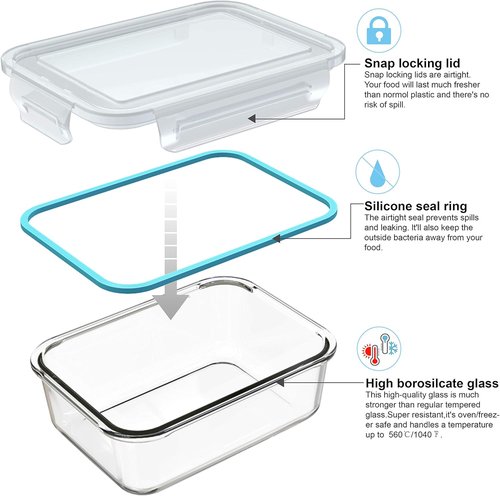 AILTEC Glass Meal Prep Containers - 18-Piece BPA-Free & Leak-Proof Food Storage Set with Lids