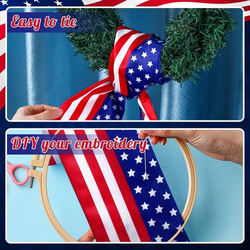 FuWeave Easter Wreath Sash Set - 4 Pcs Satin Embroidery Monogram for Indoor/Outdoor Decor | Red, White, Blue