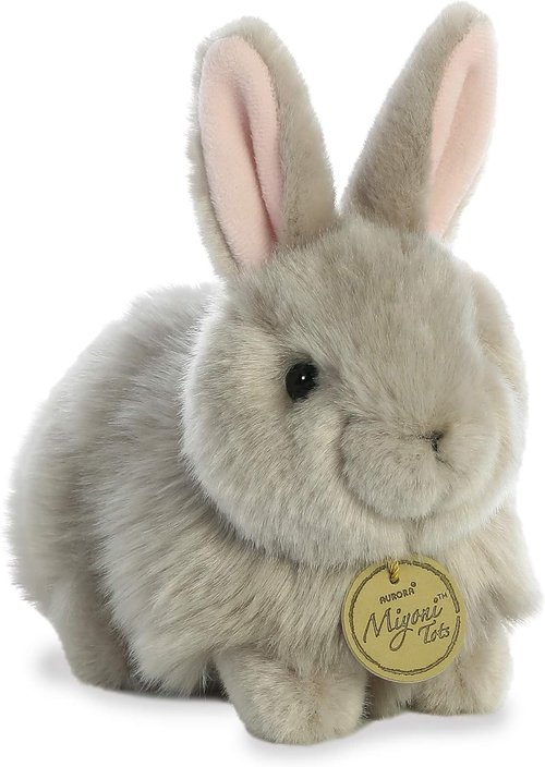 Aurora® Miyoni® Angora Bunny Stuffed Animal - Realistic Design for Cherished Companionship - Gray 7.5 Inches