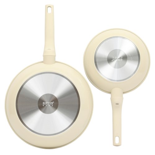 Gibson Home Barnsdall 2 Piece 8 & 10 Inch Aluminum Fry Pan Cookware Non-Toxic Ceramic Non Stick Frying Pan, Kitchen Egg Pan, Omelet Pan, Always Pan, Pots and Pans, Linen White, Induction Safe