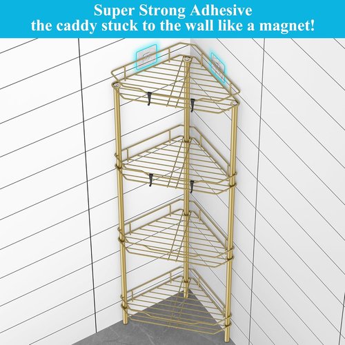 HuggieGems 4-Tier Corner Shower Caddy Organizer - Stylish Gold Bathroom Shelf with Hooks