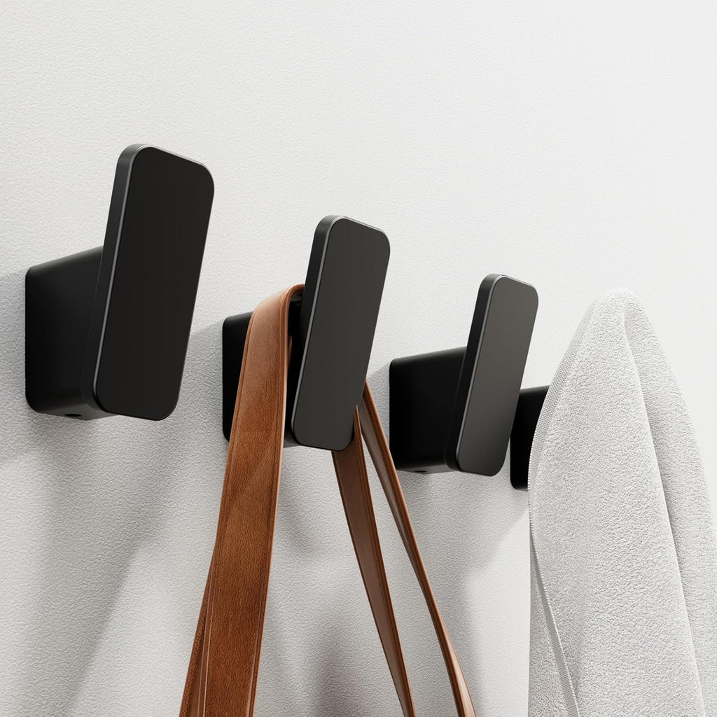 Skiennix Matte Black Towel Hooks - Heavy-Duty 4-Pack for Bathroom & Mudroom | Versatile Coat & Bag Hangers