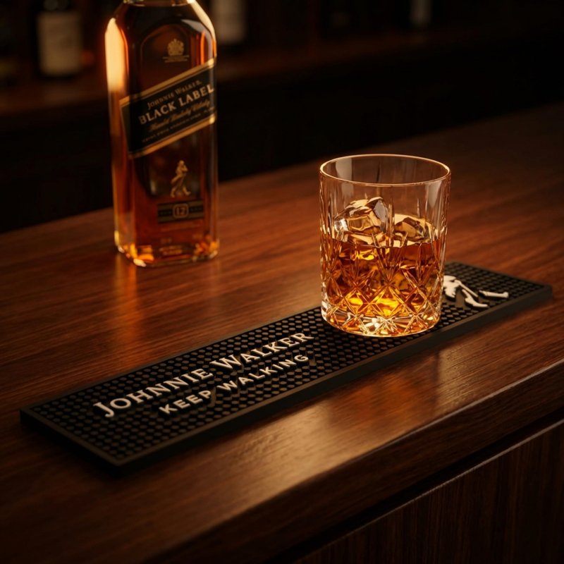 Johnnie Walker Bar Mat Keep Walking Scotch Whisky Spill Mat Rail Drip Mat - 19.25" x 3.5"