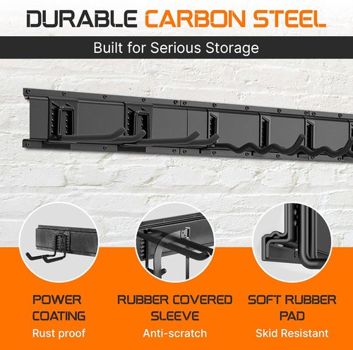 Garage Tool Organizer by 48 - Heavy Duty 520lbs Metal Wall Mount Rack with Adjustable Hooks for Garden Tools & Brooms