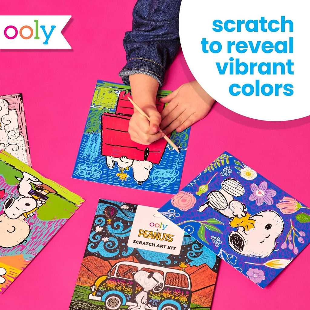Ooly X Peanuts Scratch Art Kit - 12 Cards with Snoopy & Friends | Travel-Friendly Craft Set for Kids