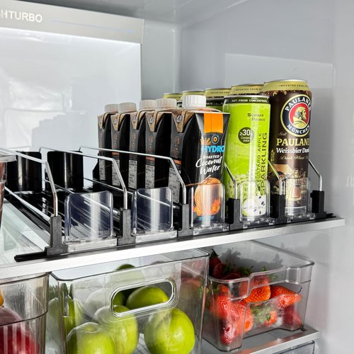 Neehows Drink Organizer for Fridge, Self Pushing Soda Can Dispenser for Refrigerator, Automatic Beverage Pusher Glide Beer Water Bottle Holder -5 Rows, Black
