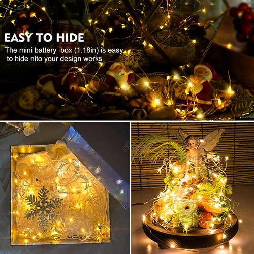 AIKEI 12 Pack LED Fairy Lights - Waterproof Silver Wire String Lights | 7 Feet, 20 Warm White Firefly Lights for DIY Decor
