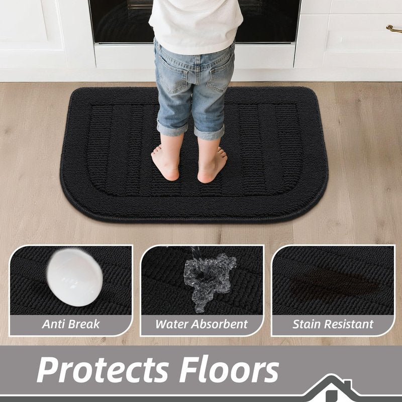 BEQHAUSE 24x36 Inch Kitchen Rug Mat Durable Kitchen Rugs Non-Slip Washable Absorbent Kitchen Mats for Floor Dirt-Resistant Semicircular Kitchen Mat (Black)