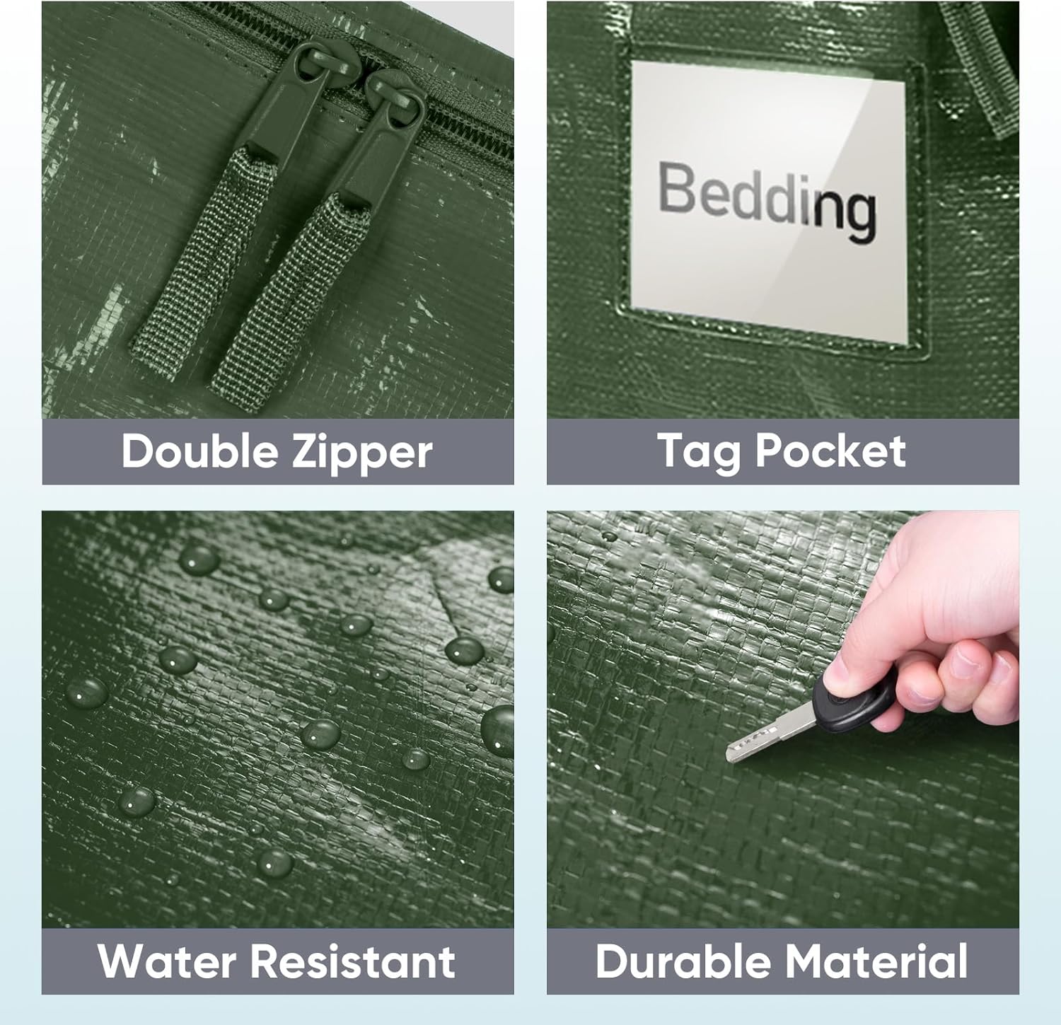 TICONN Extra Large Moving Bags - Heavy Duty Storage with Zippers & Handles | 6 Pack, Olive