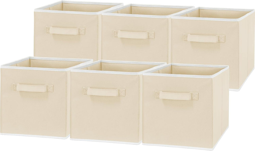 Simple Houseware Foldable Cube Storage Bins - 11-Inch Beige Fabric Organizer | 6-Pack for Closet & Shelves