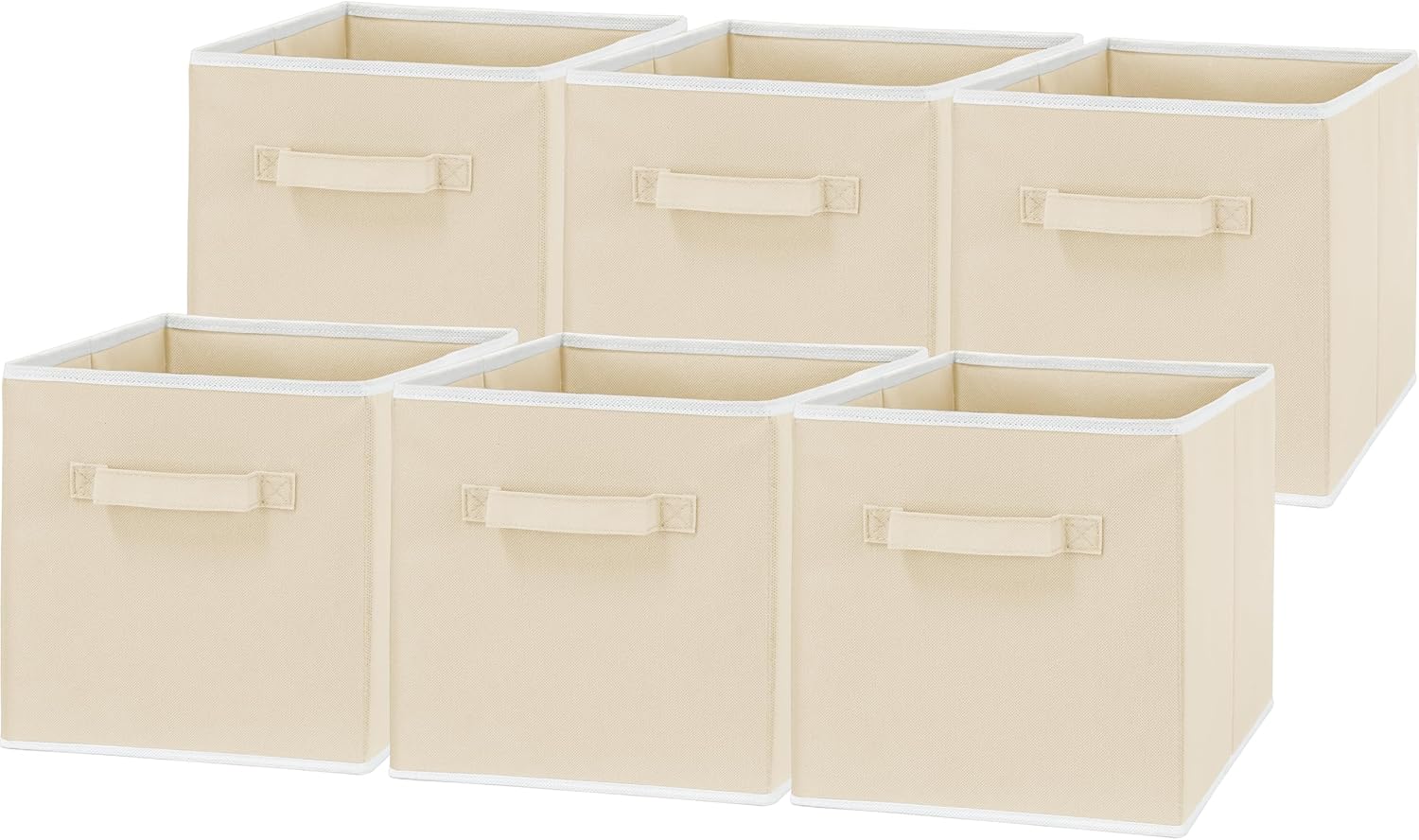 Simple Houseware Foldable Cube Storage Bins - 11-Inch Beige Fabric Organizer | 6-Pack for Closet & Shelves