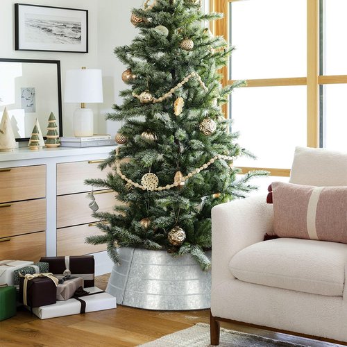 BAYN Metal Christmas Tree Collar, 23-Inch Diameter Base Cover Christmas Tree Ring Stand-Galvanized