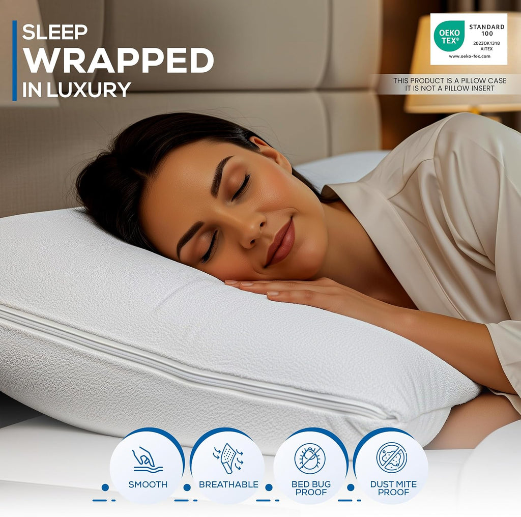 Utopia Bedding Waterproof Pillow Protectors - Set of 4 Standard Size, Zippered Terry Covers | Bed Bug & Dust Mite Proof