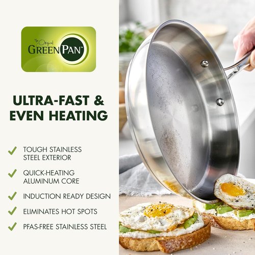 GreenPan Stainless Steel Cookware Set - 11 Piece Induction Cookware | Dishwasher & Oven Safe, Silver