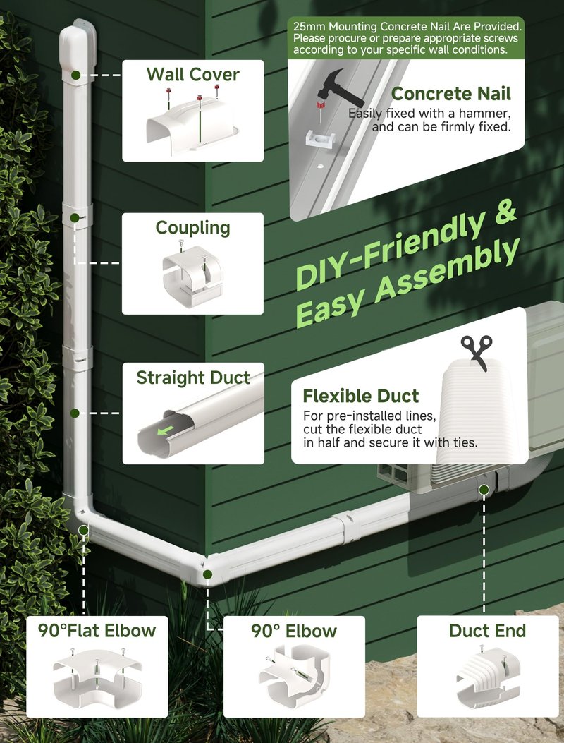 SMOQIO Mini Split Line Set Cover 3 Inch 12.5Ft, Easy to Install Lineset Cover Kit for Mini Split with Instruction, DIY Decorative PVC White Kit for Minisplit, Air Conditioner, Central AC and Heat Pump