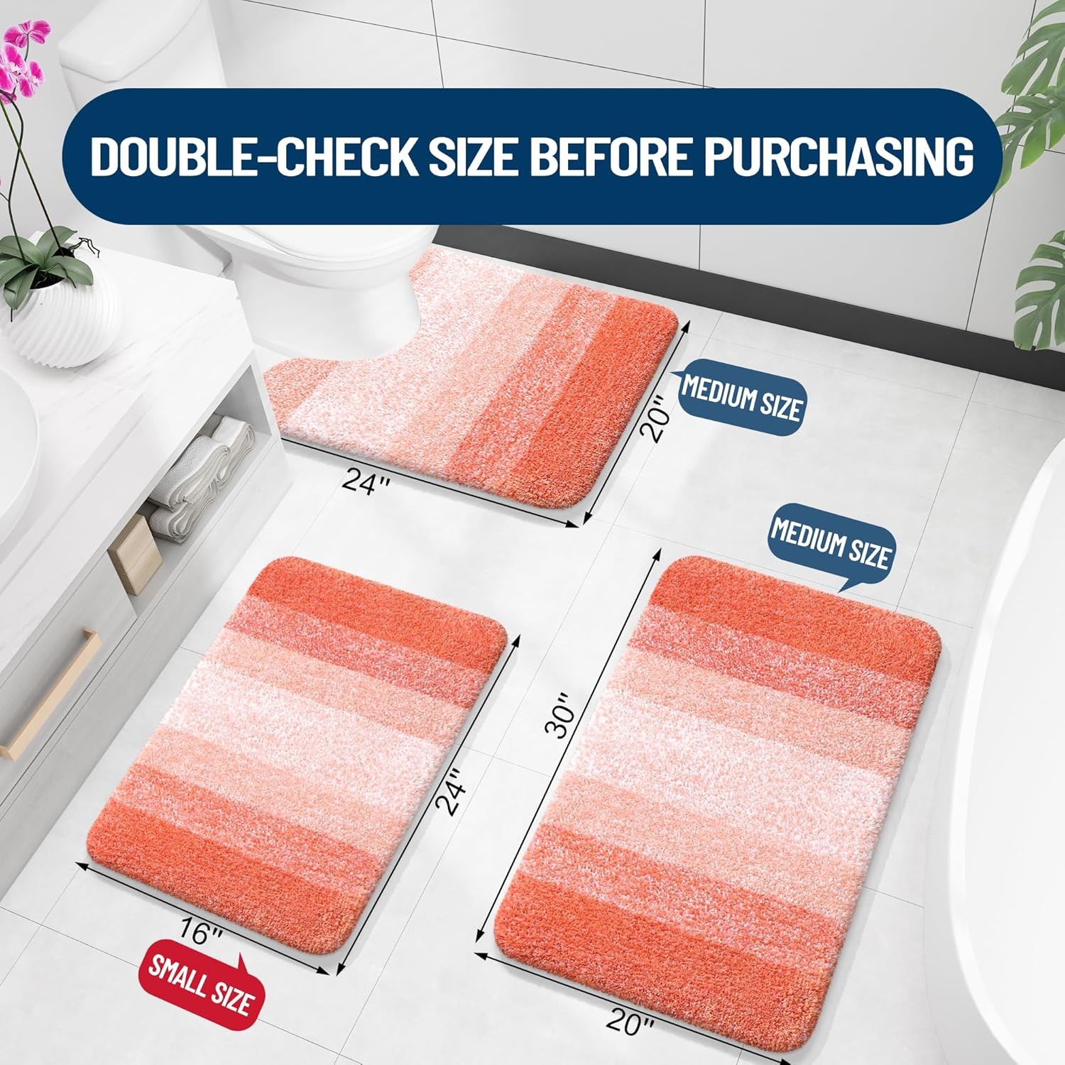 OLANLY Large Bathroom Rug Mat - Extra Soft Microfiber, Quick Dry & Machine Washable | Coral 45x27 Inches